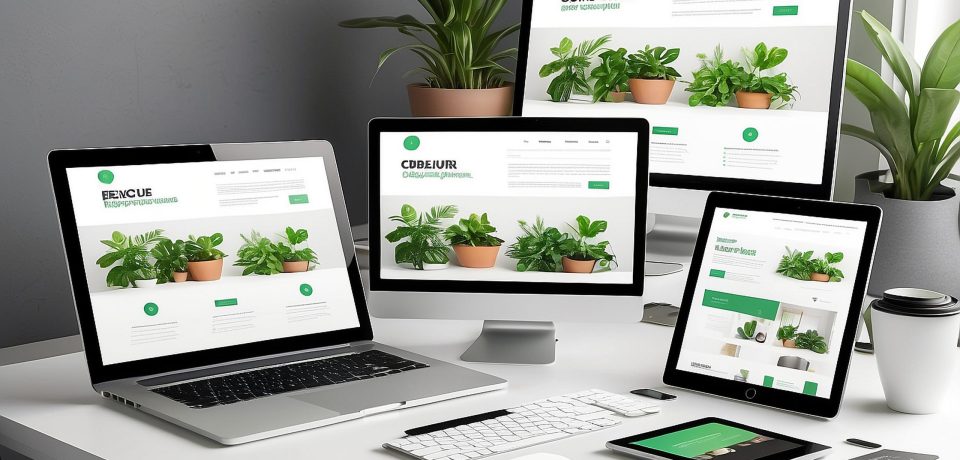 Web design studio with responsive web site promotion. Computer d Web design studio with responsive web site promotion. Computer display, laptop, tablet